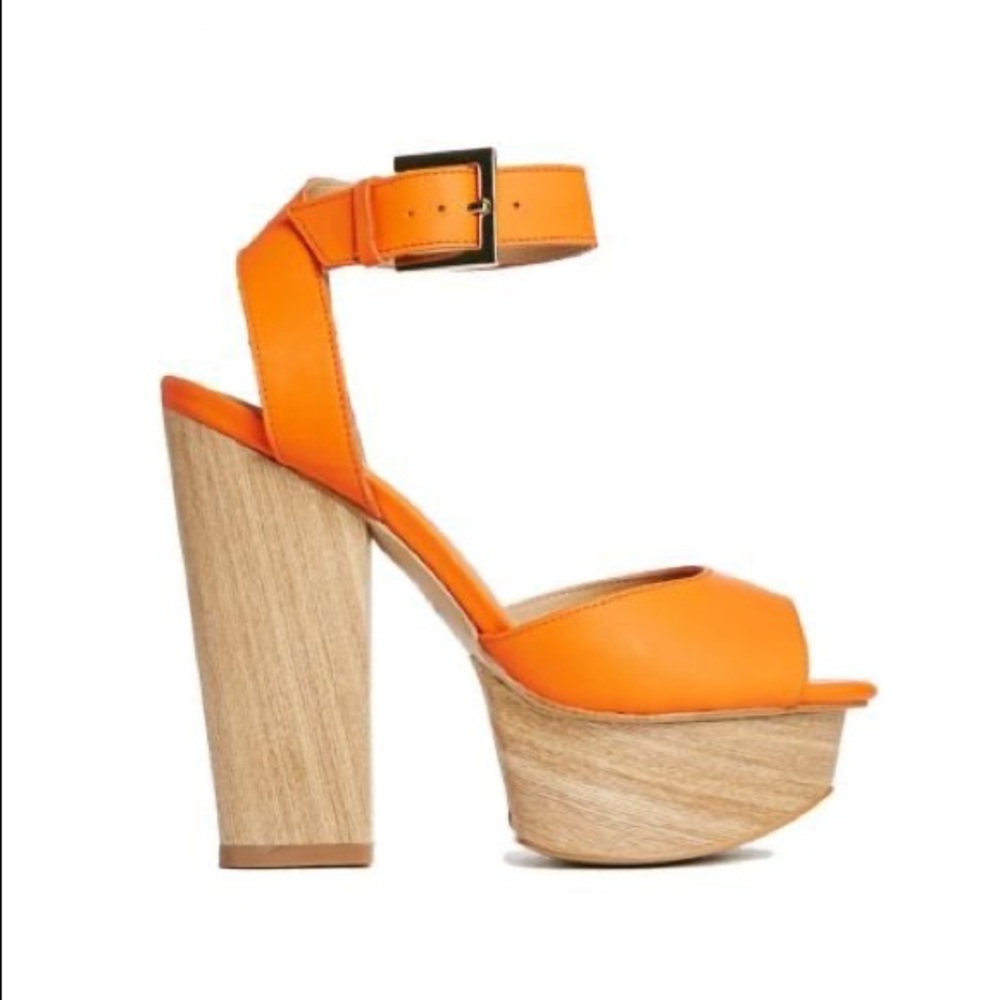 Orange Peep Toe Platform Heels, size 7